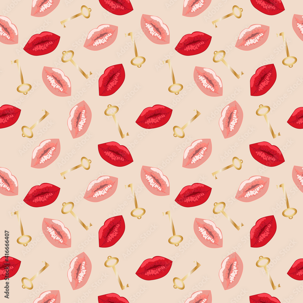 Seamless pattern of colorful lips on a white background. Advertising campaign for an illustration fashion design for Wallpaper, packaging. Seamless pattern of colorful lips on a white background. Advertising campaign for an illustration fashion design for Wallpaper, packaging.