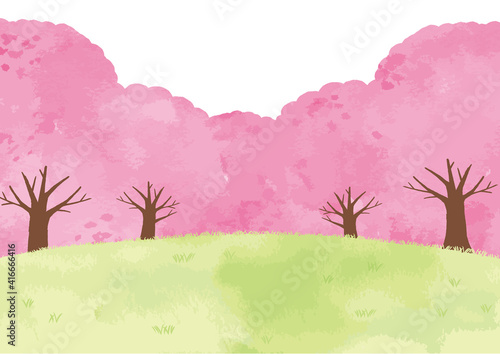 桜の木　水彩背景イラスト