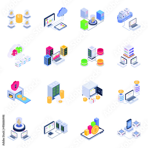  Isometric Icons of Bitcoin and Technology