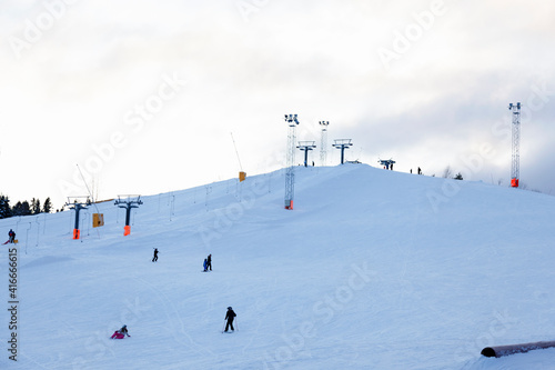 Umea, Norrland Sweden - January 20, 2021: ski slope in central town