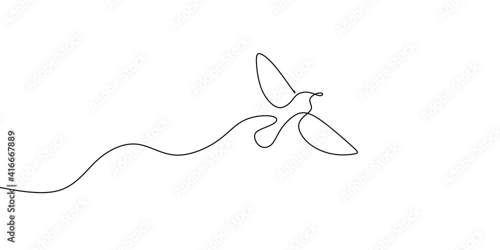 Fototapeta Flying bird continuous line drawing element isolated on white background for decorative element. Vector illustration of animal form in trendy outline style.