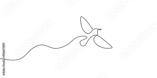 Flying bird continuous line drawing element isolated on white background for decorative element. Vector illustration of animal form in trendy outline style. photo