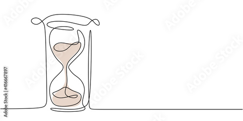 One continuous line drawing of hourglass. One line design style illustration of Hourglass isolated on white background. Time management, deadline concept. High quality image for your presentation