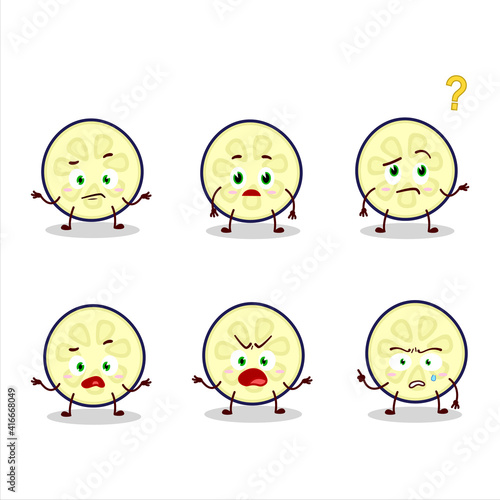 Cartoon character of slice of eggplant with what expression