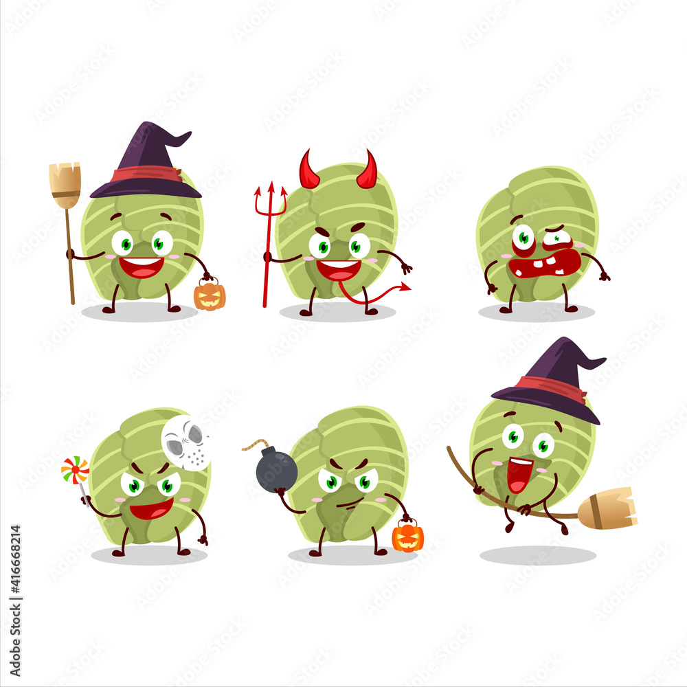 Halloween expression emoticons with cartoon character of white cabbage