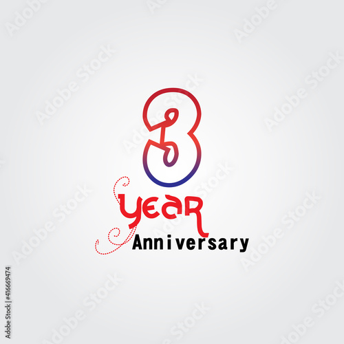 3 years anniversary celebration logotype. anniversary logo with red and blue color isolated on gray background, vector design for celebration, invitation card, and greeting card