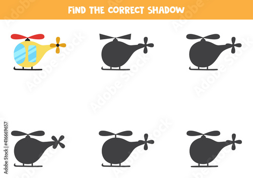 Find the correct shadow of helicopter. Logical puzzle for kids.
