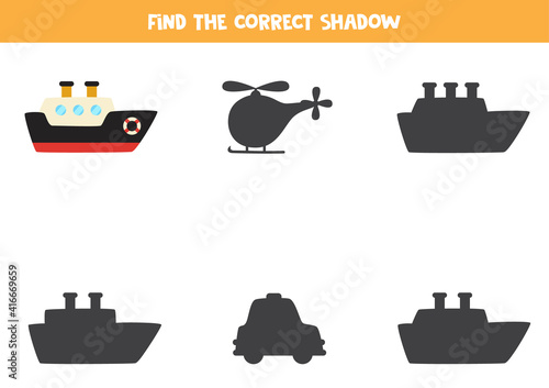 Find the correct shadow of ship. Logical puzzle for kids.