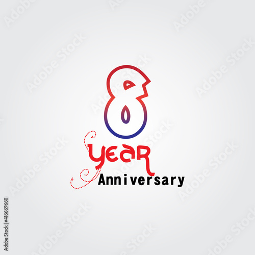8 years anniversary celebration logotype. anniversary logo with red and blue color isolated on gray background, vector design for celebration, invitation card, and greeting card