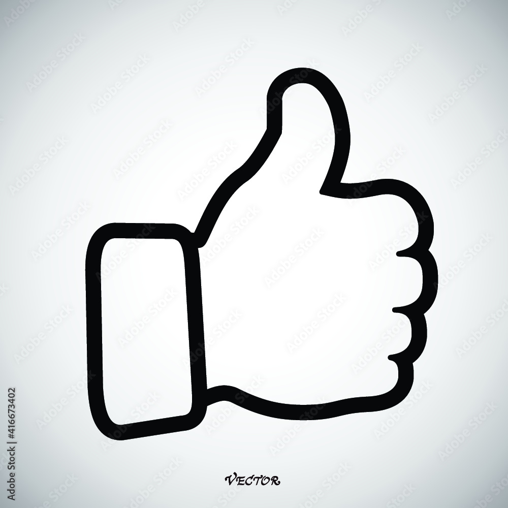 Black contour of thumb up icon on white background, vector logo Black contour of thumb up icon on white background, vector logo