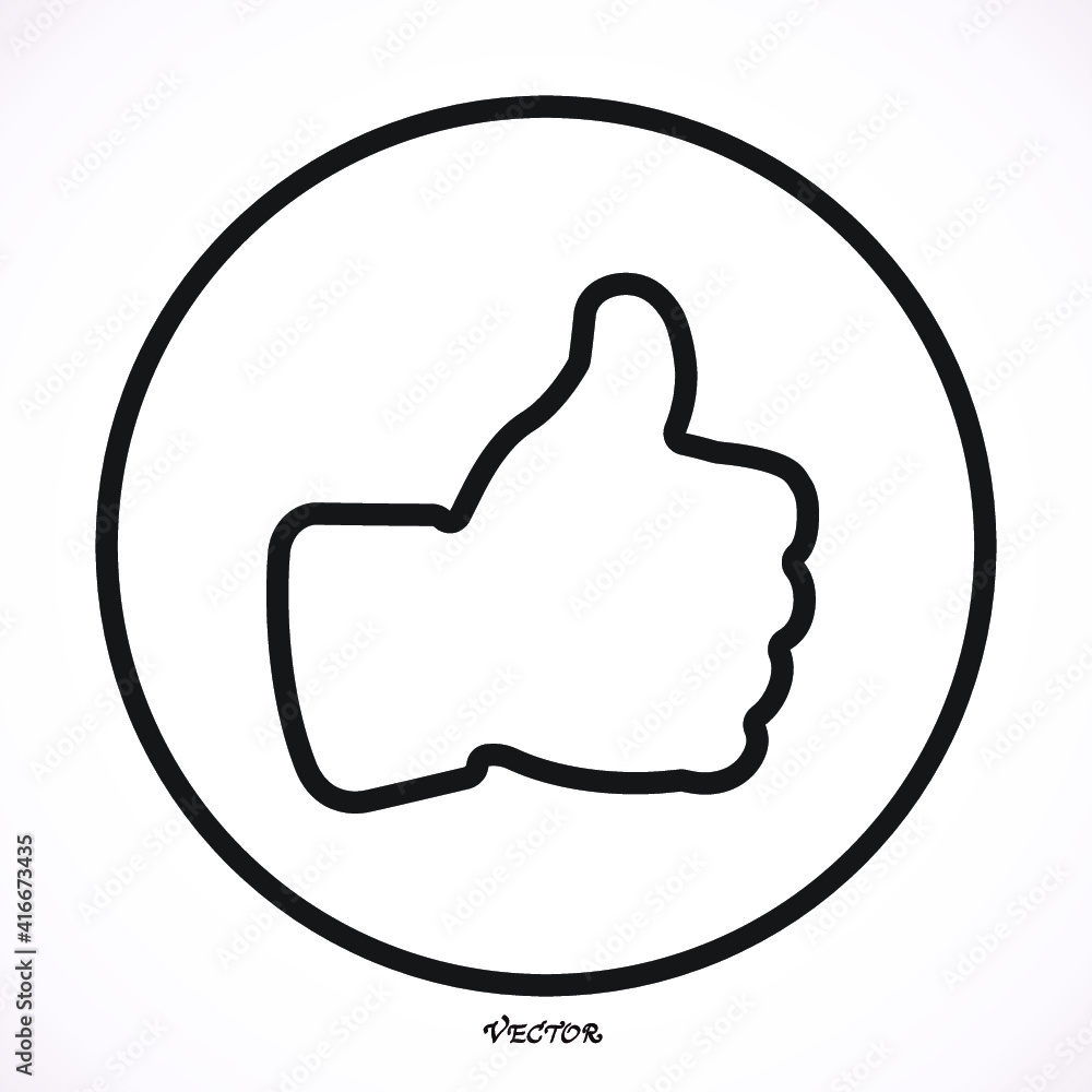 Black contour of thumb up icon on white background, vector logo Black contour of thumb up icon on white background, vector logo