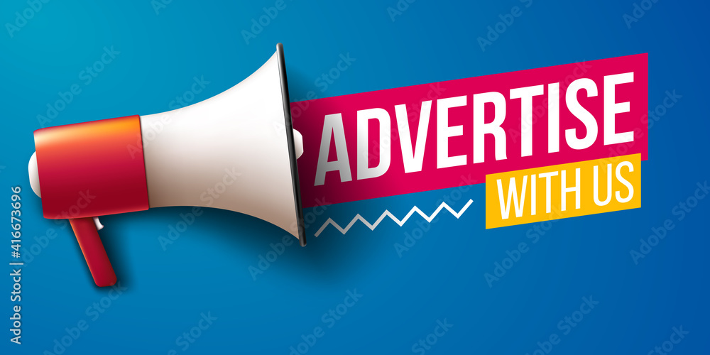 “Advertise with us” banner with megaphone Stock Vector | Adobe Stock