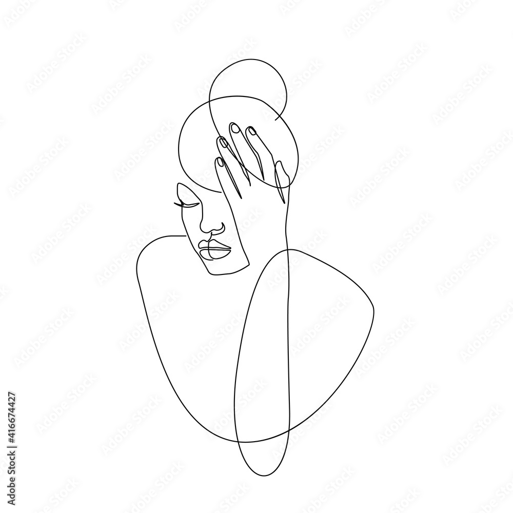 Woman Face Continuous One Line Vector Drawing. Style Template with Abstract Female Face. Modern Minimalist Simple Linear Style. Beauty Fashion Design Woman Face Continuous One Line Vector Drawing. Style Template with Abstract Female Face. Modern Minimalist Simple Linear Style. Beauty Fashion Design
