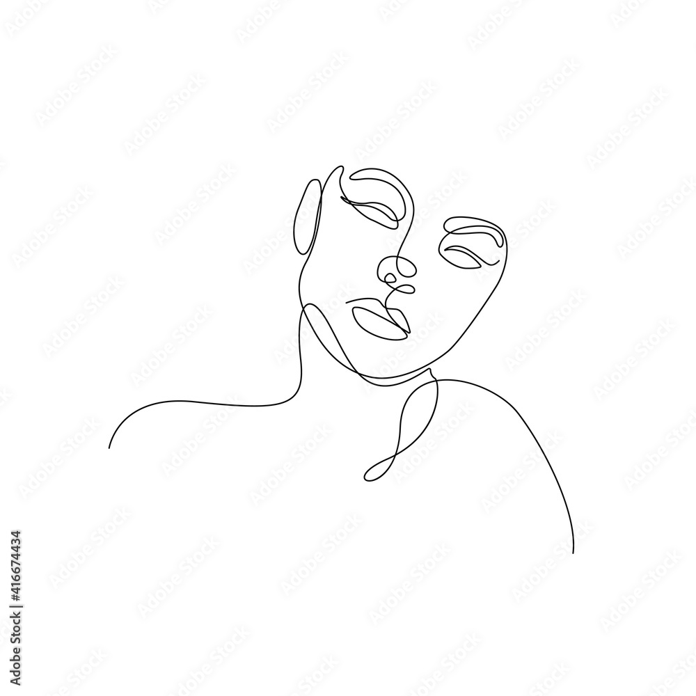 Continuous Line Drawing of Abstract Woman Face, Fashion Minimalist Concept, Woman Beauty Drawing, Vector Illustration. Good for Prints, T-shirt, Banners, Slogan Design Modern Graphics Style Continuous Line Drawing of Abstract Woman Face, Fashion Minimalist Concept, Woman Beauty Drawing, Vector Illustration. Good for Prints, T-shirt, Banners, Slogan Design Modern Graphics Style
