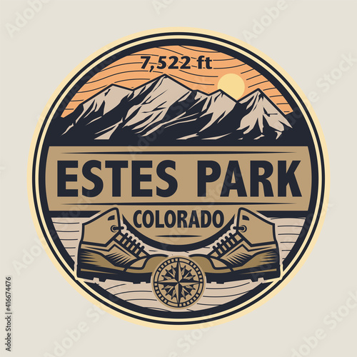 Abstract stamp or emblem with the name of Estes Park, Colorado