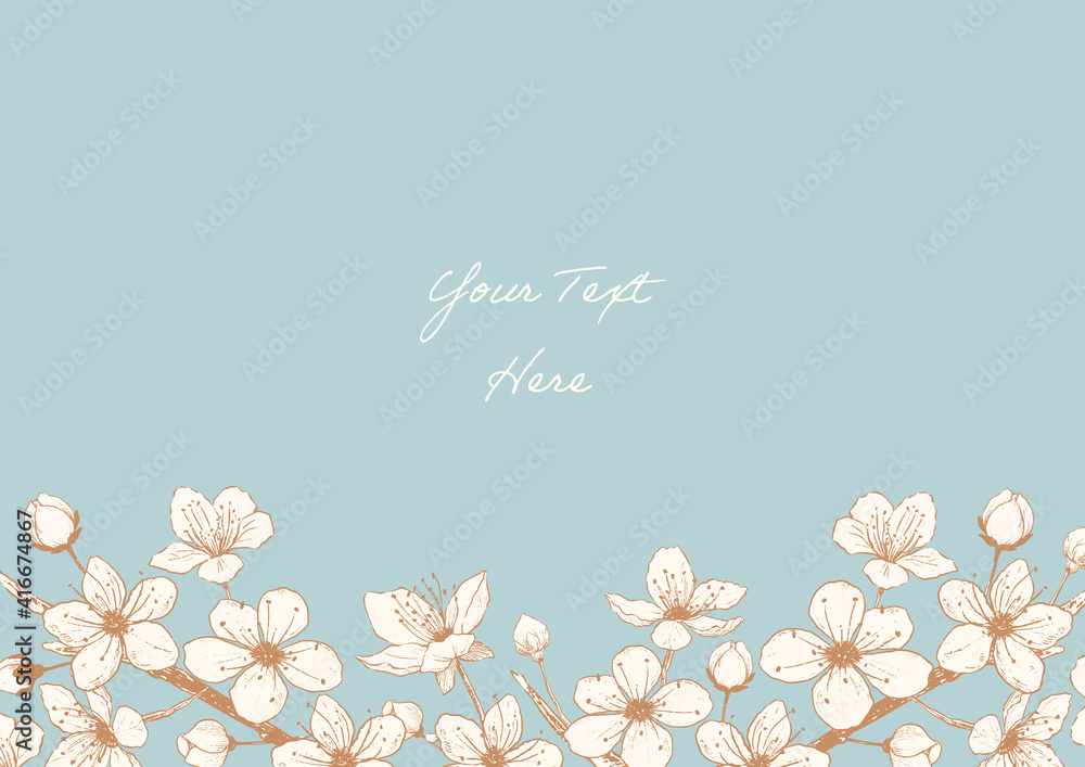hand drawn cherry blossoms flower sepia frame03, spring vector design for message card.