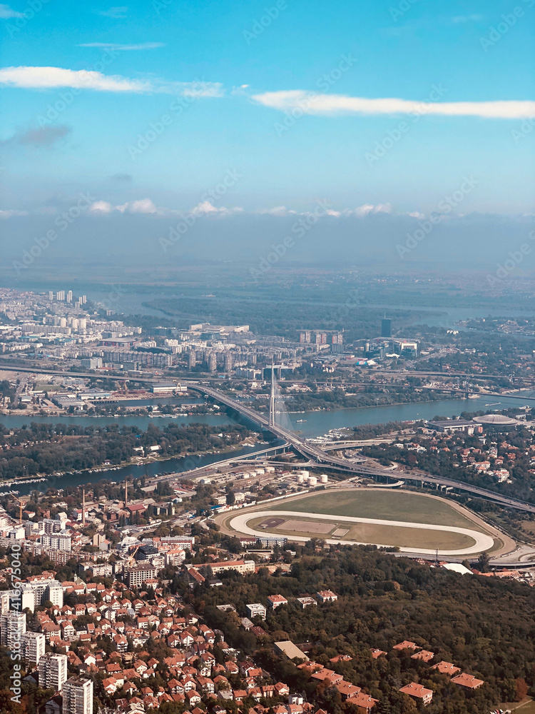 Belgrade, capital of Serbia, aerial panoramic view.