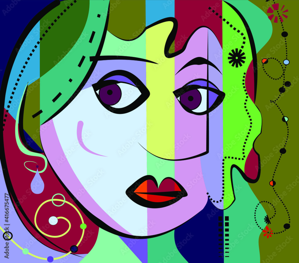 Colorful abstact portrait,cubism art style,side look