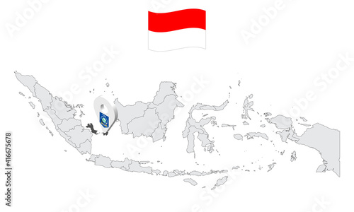 Location of Province Bangka Belitung Islands on map Indonesia. 3d Bangka Belitung Islands flag map marker location pin. Quality map with Provinces of Indonesia. EPS10.