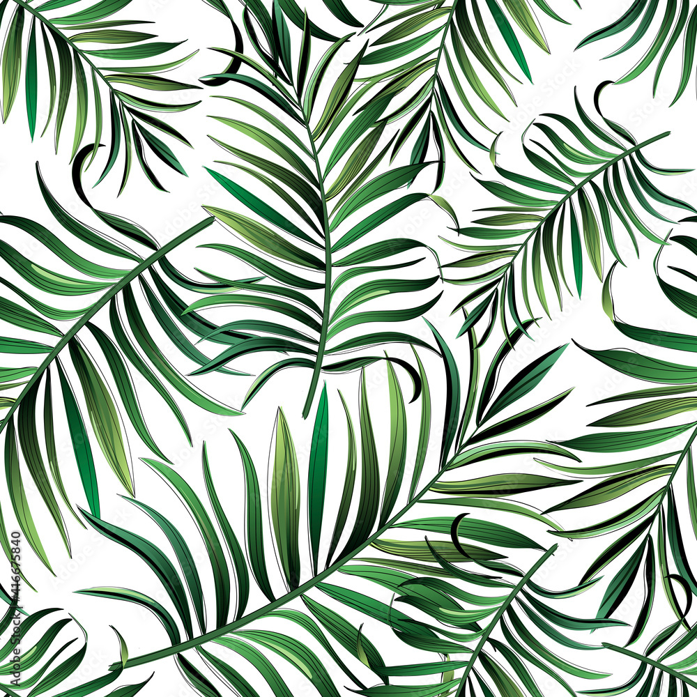 Fototapeta premium Jungle vector pattern with tropical leaves.Trendy summer print. Exotic seamless background.