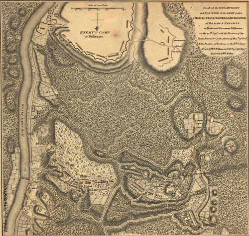 Canvas-taulu Map of Burgoyne's army, Bemis Hieghts,  Saratoga, 1777