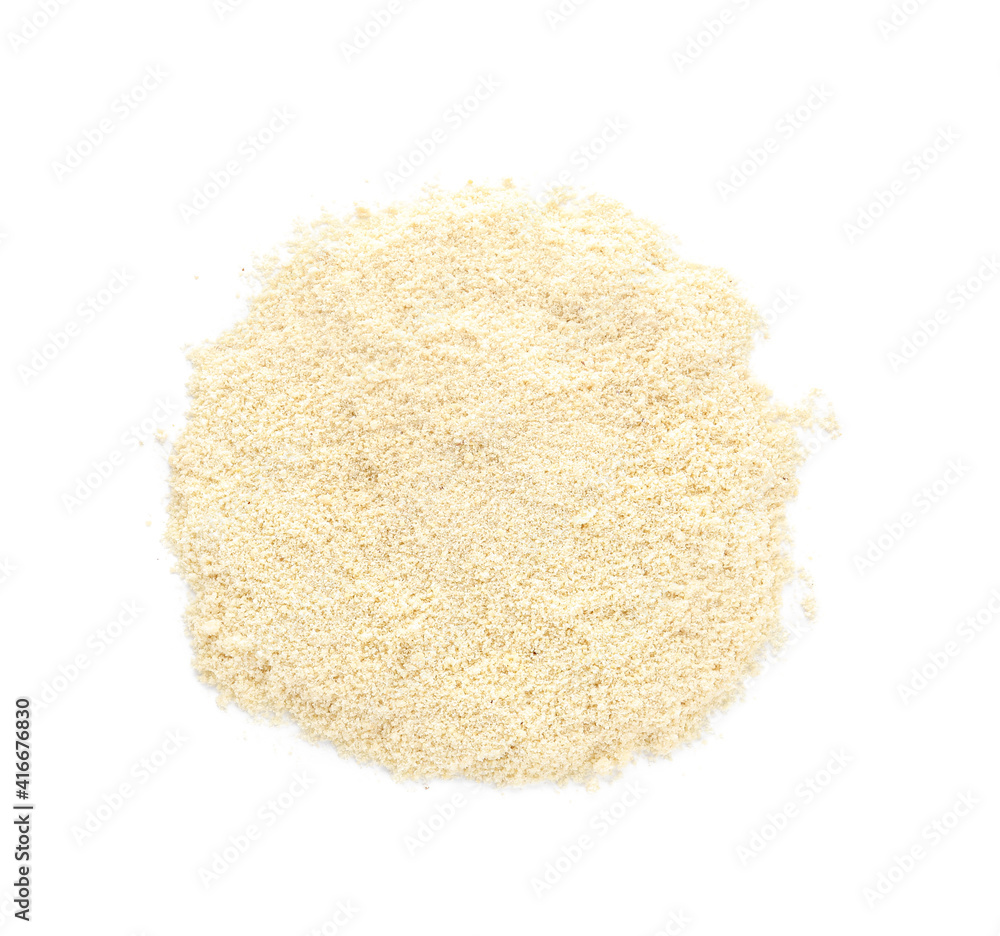 Pile of almond flour on white background Pile of almond flour on white background
