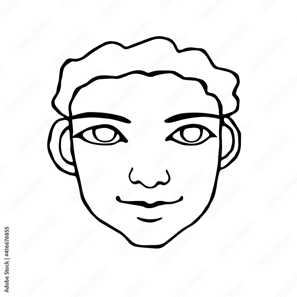 Outline face people. Hand drawn line art illustration. The head of a man, woman, boy, girl in the style of a Doodle, isolated on a white background. Different and beautiful Outline face people. Hand drawn line art illustration. The head of a man, woman, boy, girl in the style of a Doodle, isolated on a white background. Different and beautiful