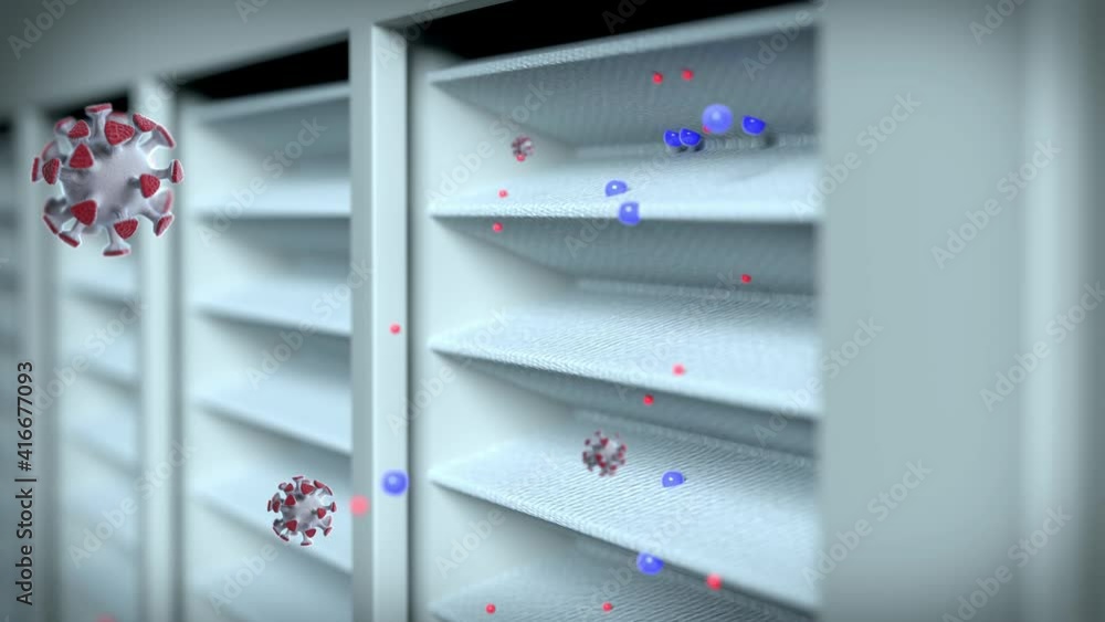 HEPA filter catching COVID19 virus and fine particles. The process of