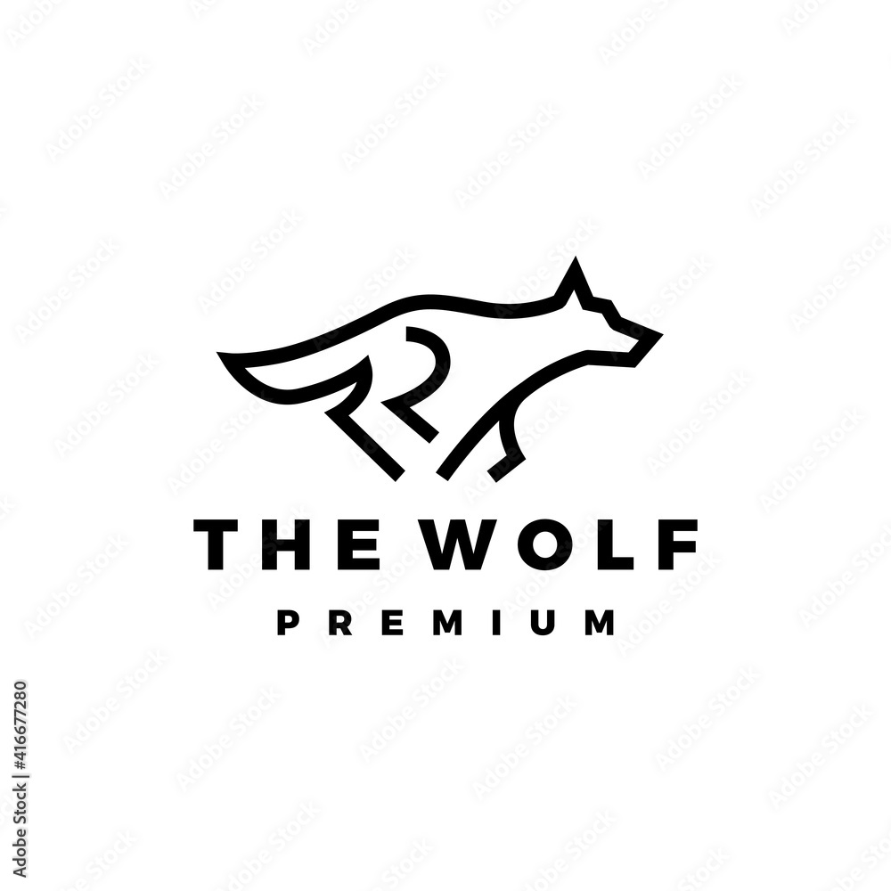 running wolf monoline outline logo vector icon illustration running wolf monoline outline logo vector icon illustration