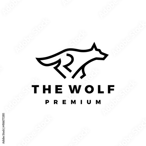 running wolf monoline outline logo vector icon illustration