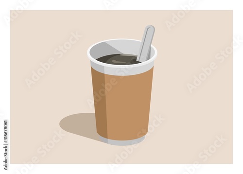 Hot coffee drink in a plastic cup. Simple flat illustration
