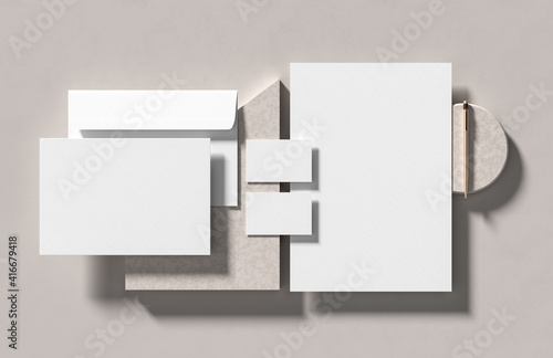 Corporate identity stationery mock up isolated on modern style background. Mock up for branding identity. 3D illustration photo