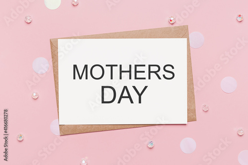 note letter with sparkles on pink background, love and valentine concept with text mothers Day