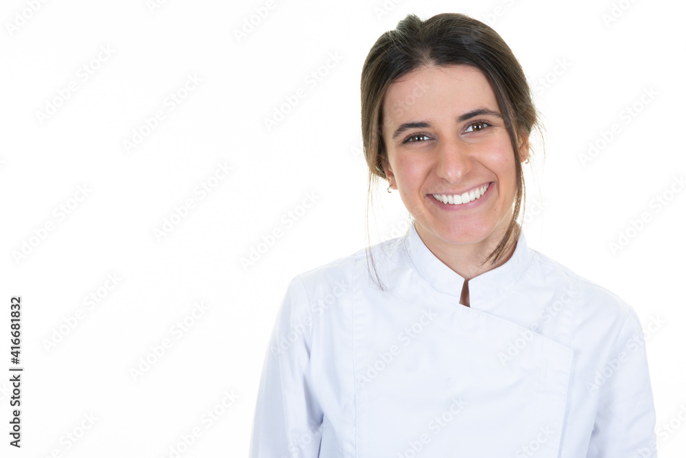 woman chef in uniform restaurant kitchen on white background woman chef in uniform restaurant kitchen on white background