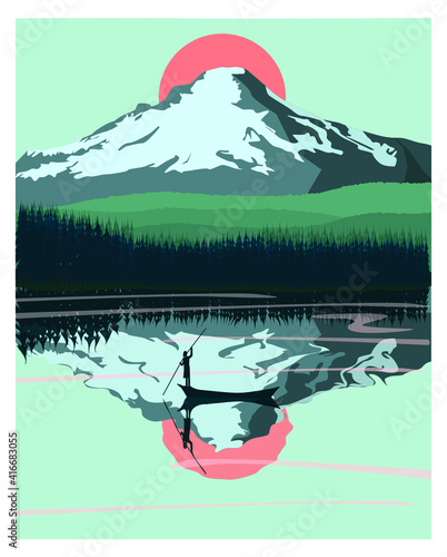 Vector poster. Landscape of mountains.