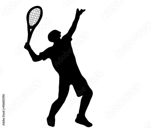 スマッシュを打つテニスプレーヤーのシルエット © v_0_0_v