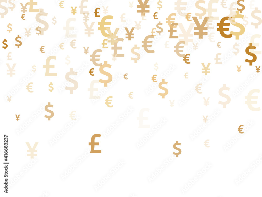 Euro dollar pound yen gold symbols flying currency vector background. Economy concept. Currency
