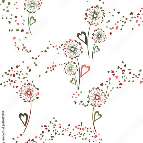 Dandelion flowers unique vector seamless pattern.