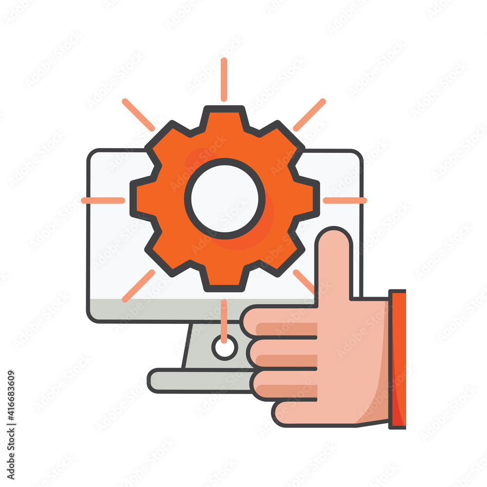 thumbs up on computer with setting icon. computer setting illustration. Flat vector icon. can use for, icon design element,ui, web, mobile app. thumbs up on computer with setting icon. computer setting illustration. Flat vector icon. can use for, icon design element,ui, web, mobile app.