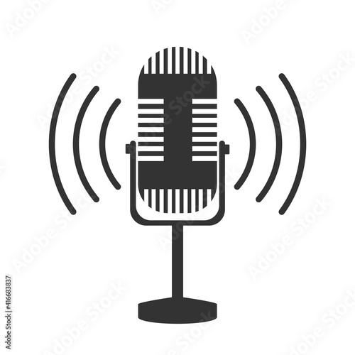 Microphone icon on white background, recording or broadcasting