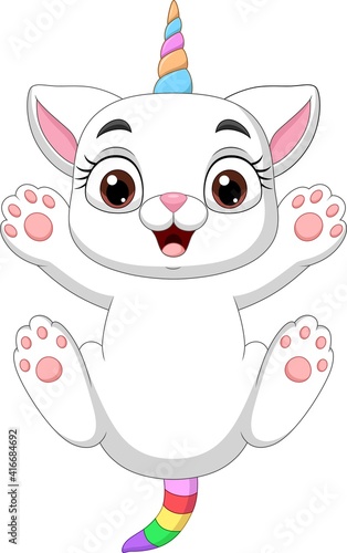 Cartoon happy unicorn cat isolated on white background