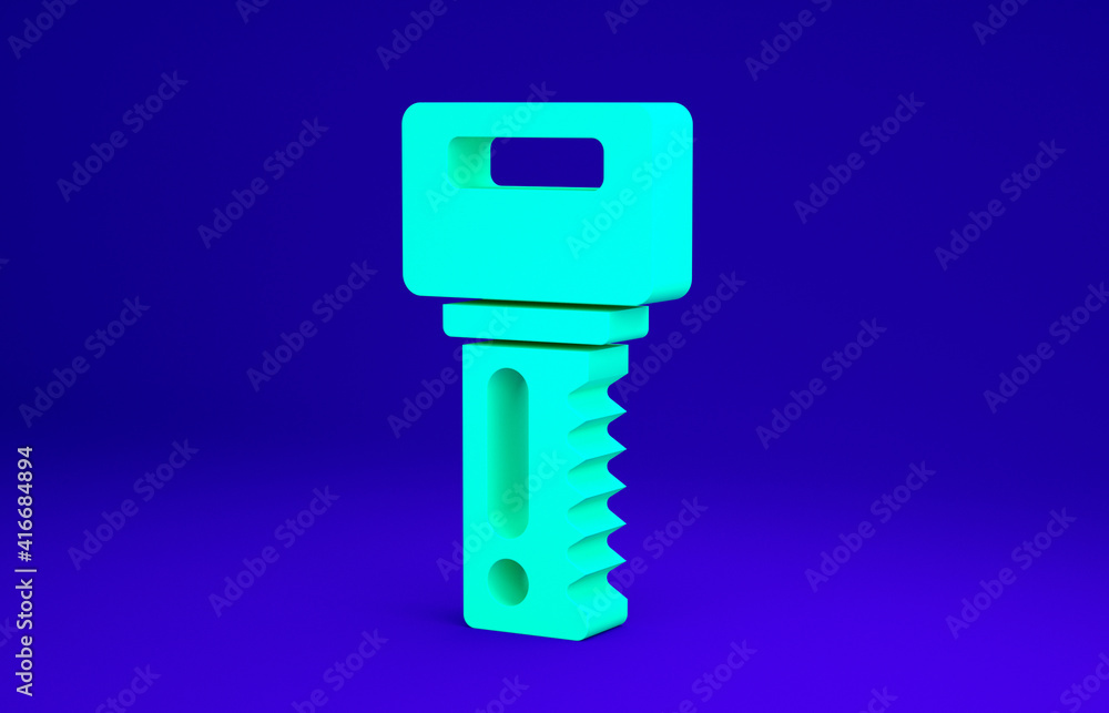 Green Car key with remote icon isolated on blue background. Car key and alarm system. Minimalism concept. 3d illustration 3D render. Green Car key with remote icon isolated on blue background. Car key and alarm system. Minimalism concept. 3d illustration 3D render.