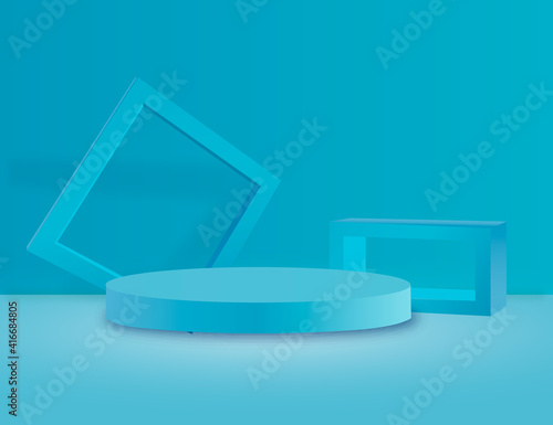 Background vector 3d blue rendering with podium and minimal blue wall scene.
