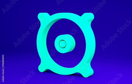 Green Car audio speaker icon isolated on blue background. Minimalism concept. 3d illustration 3D render.