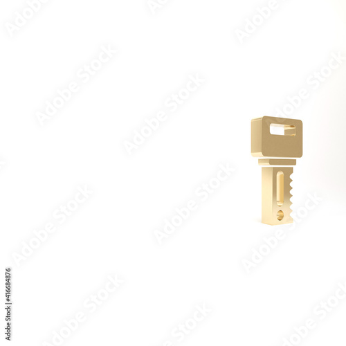 Gold Car key with remote icon isolated on white background. Car key and alarm system. 3d illustration 3D render.
