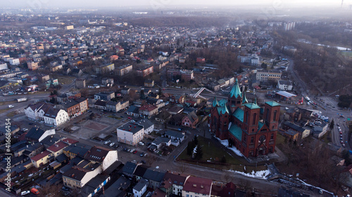 Czeladź, województwo śląskie. Widok na miasto z drona.
