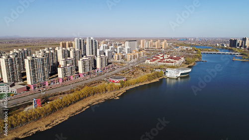 Waterfront City  architectural scenery  aerial photos  North China