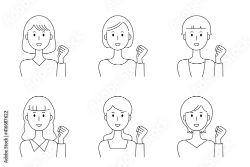 ガッツポーズで励ます女性のベクターイラストセット
