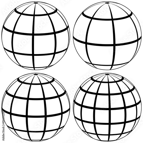 graticule globe Meridian and parallel, vector template graticule ball with lines Earth globe with meridians and longitude 3D sphere vector illustration