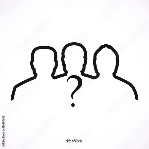 Silhouette people question mark, business leader in team illustration design on white